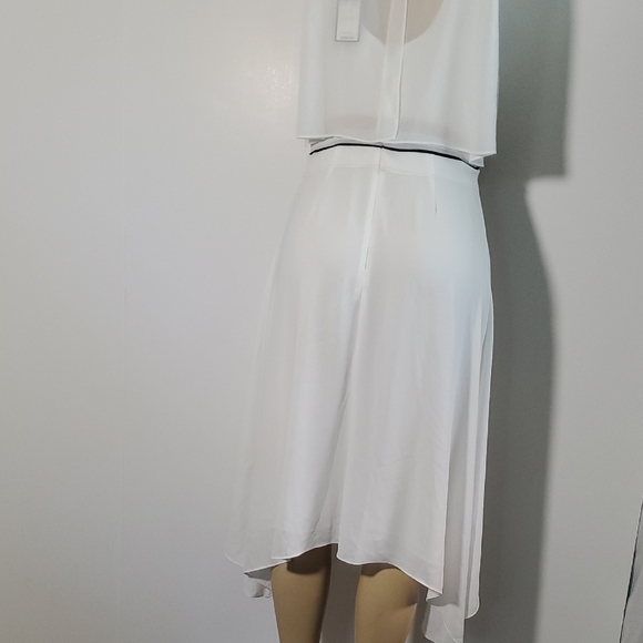 New WT BCBGMaxAzria White High Low Handkerchief Hem Chiffon Dress Size M - Picture 5 of 13